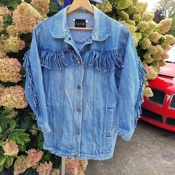 Learsi Jackets & Blazers - Vintage Learsi 90's Denim Jacket Fringe Yoke Arms 100% Cotton Faded size Small